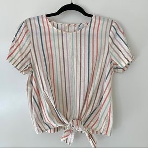 Madewell Short Sleeve Tie Front Rainbow Stripe Top